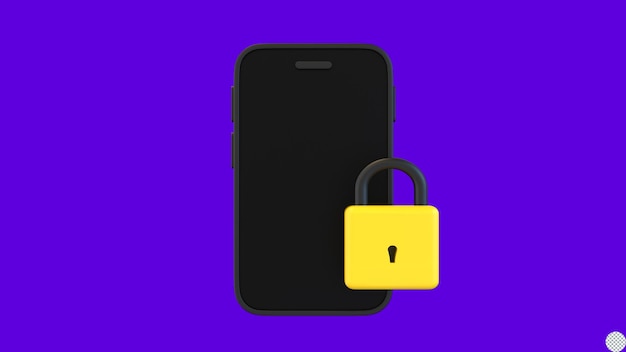 PSD padlock with smart phone for online password security 3d render isolated illustration