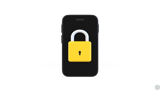 Padlock with smart phone for online password security 3d render isolated illustration