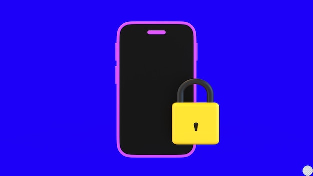 PSD padlock with smart phone for online password security 3d render isolated illustration