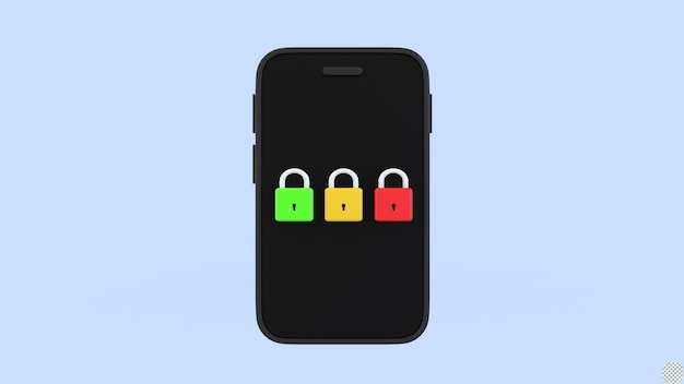 PSD padlock with smart phone for online password security 3d render isolated illustration