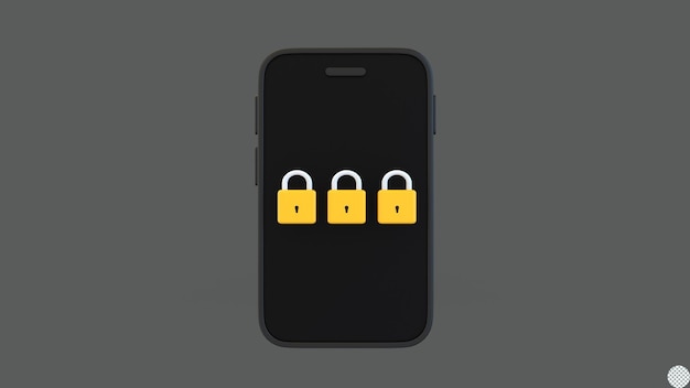 PSD padlock with smart phone for online password security 3d render isolated illustration