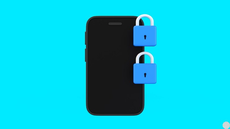 PSD padlock with smart phone for online password security 3d render isolated illustration