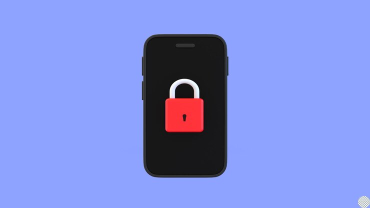 PSD padlock with smart phone for online password security 3d render isolated illustration