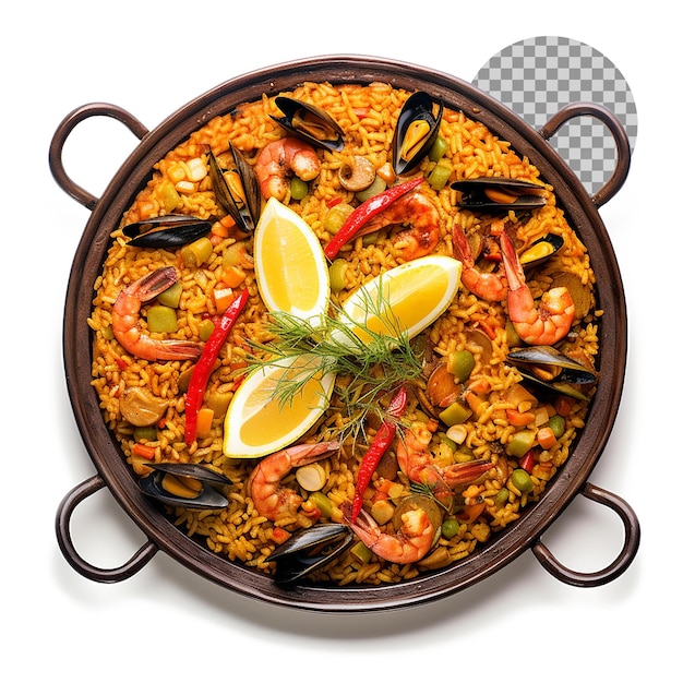 Paella valencian rice dish with ancient roots on transparent background