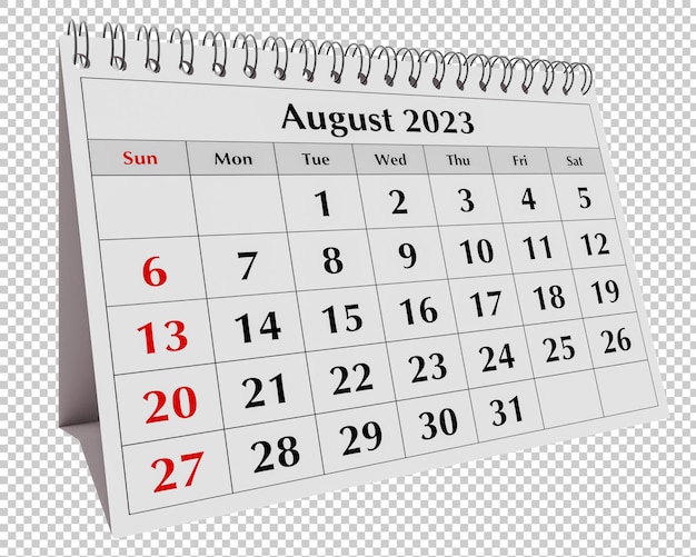 PSD page of the annual business desk monthly calendar isolated date month august 2023 psd transparent