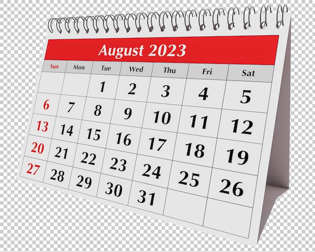 Page of the annual business desk monthly calendar isolated date month august 2023 psd transparent