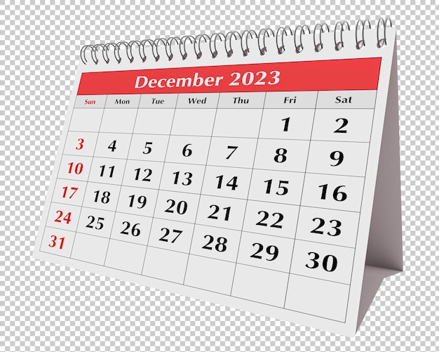 PSD page of the annual business desk monthly calendar isolated date month december 2023 psd transparent