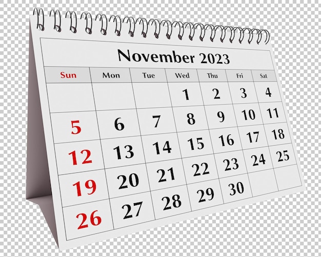 PSD page of the annual business desk monthly calendar isolated date month november 2023 psd transparent