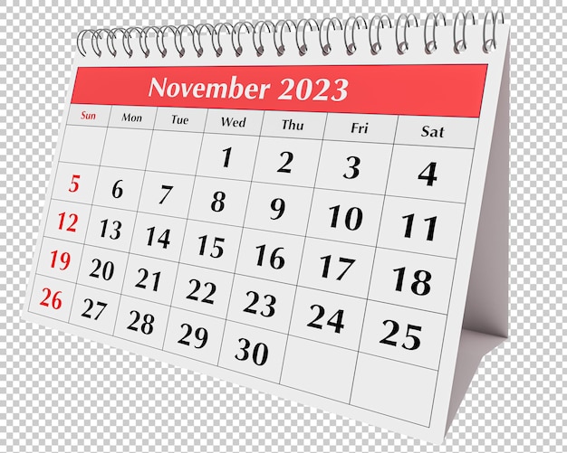 PSD page of the annual business desk monthly calendar isolated date month november 2023 psd transparent