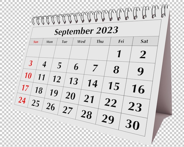 page of the annual business desk monthly calendar isolated date month september 2023 psd transparent