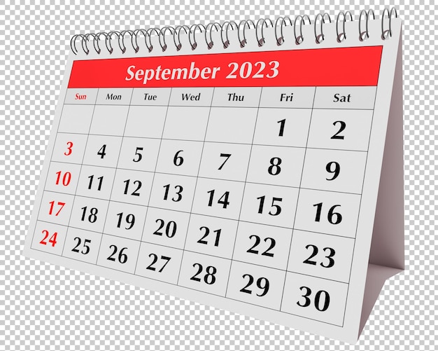 PSD pagina van de jaarlijkse business desk maandkalender geïsoleerd datum maand september 2023 psd transparant