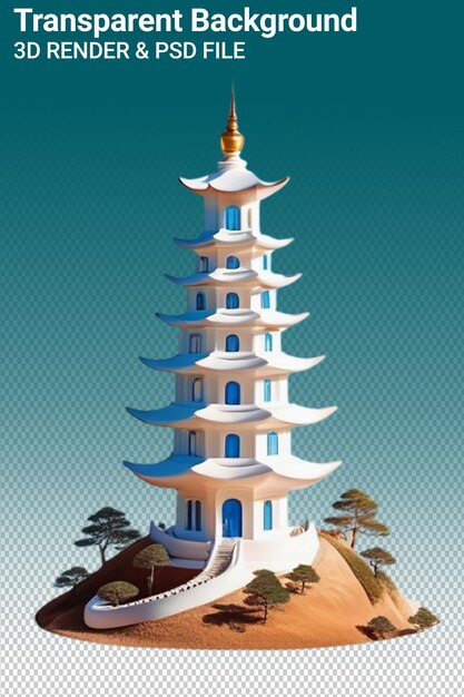 A pagoda is in the shape of a pagoda