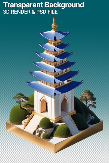 Una pagoda con un tetto blu e una pagoda in cima