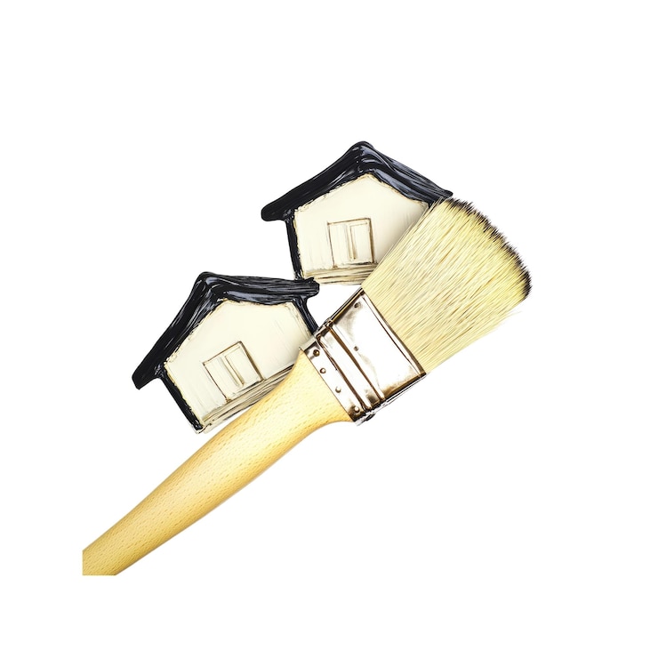 PSD paint brush and miniature houses