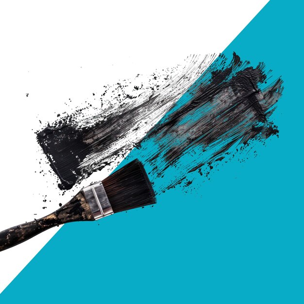 PSD paint brush with black stroke isolated on blue and white background