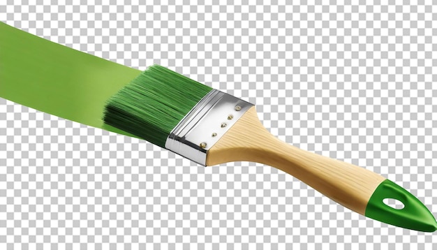 PSD paint brush with green paint isolated on transparent background