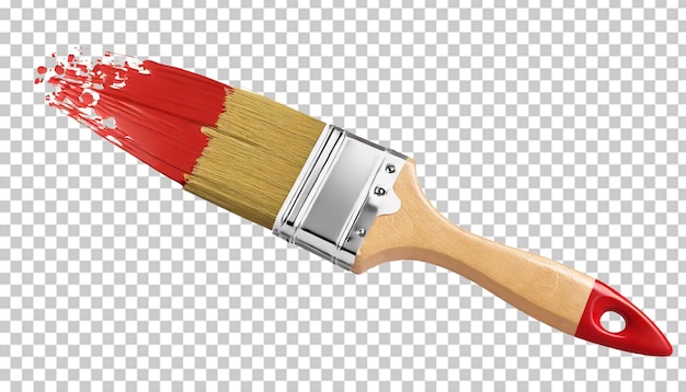 PSD paint brush with red paint isolated on transparent background