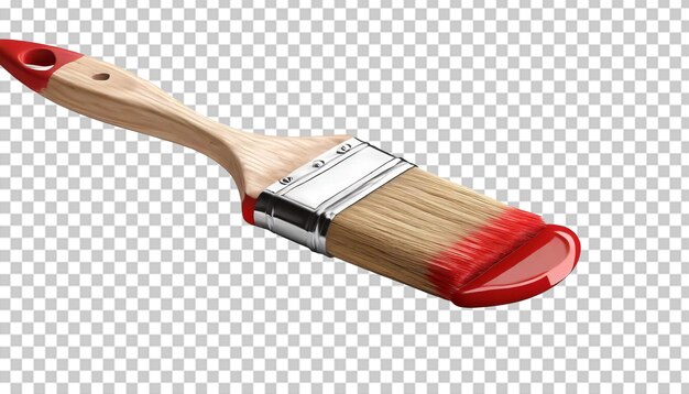 Paint brush with red paint isolated on transparent background