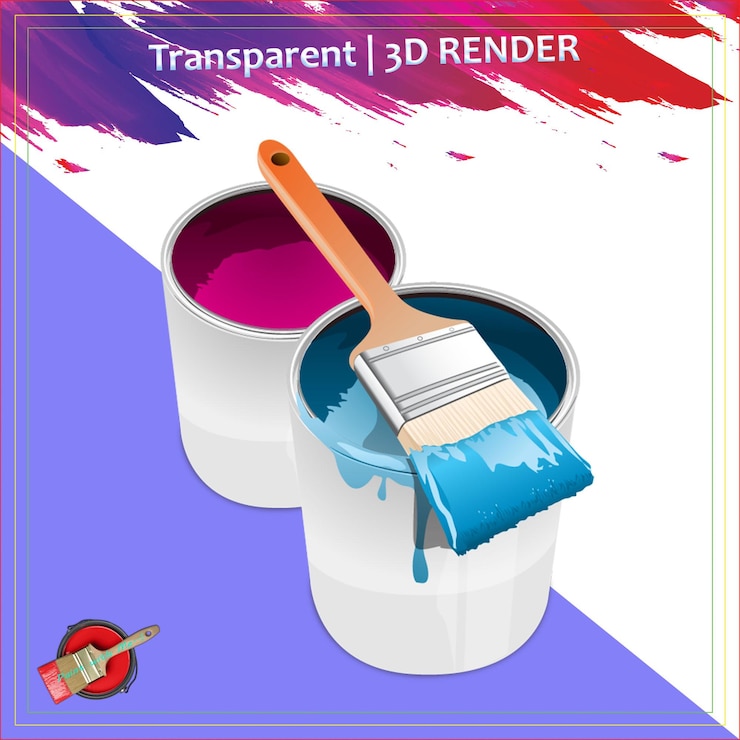 PSD paint bucket oil paint roller brush blue red black paint color spread paint splash brush