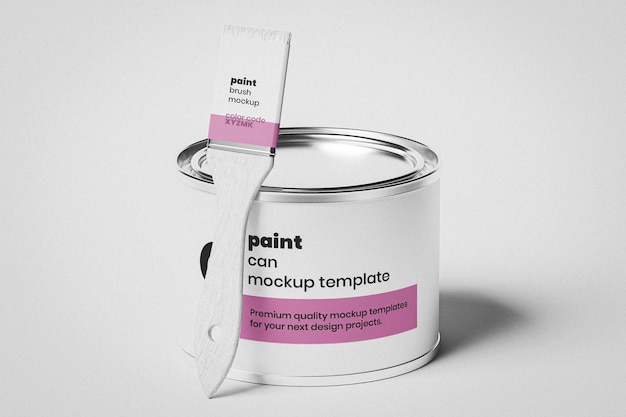 PSD paint can mockup with brush