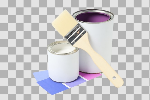 Paint cans brush and color swatches isolated on white PNG