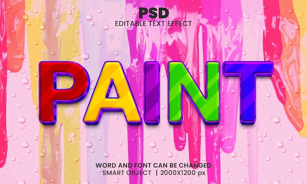 Paint colorful 3d editable photoshop text effect style with background