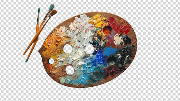 PSD paint palette and brushes isolated on transparent background top view