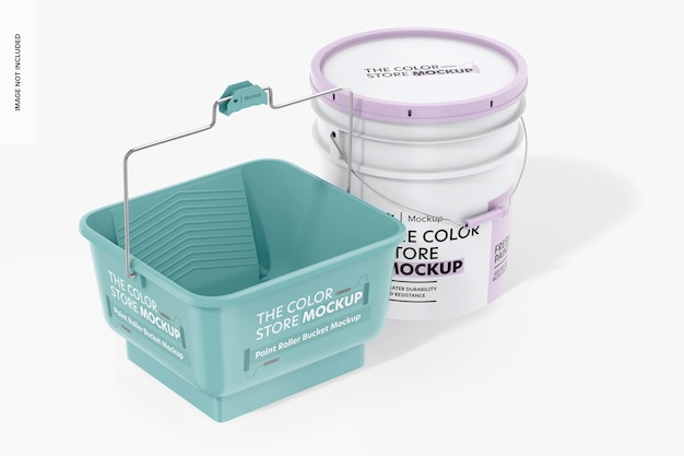 paint roller bucket mockup perspective