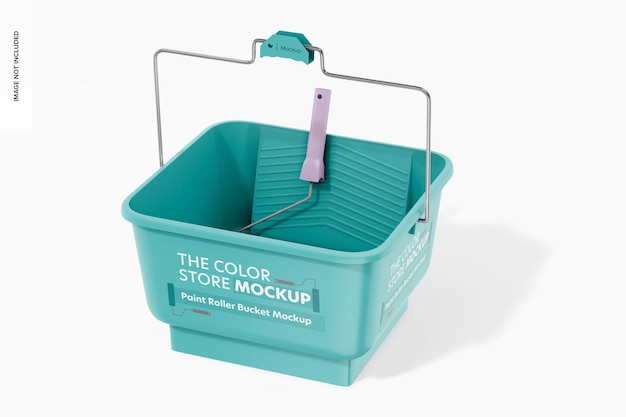 paint roller bucket mockup with roller