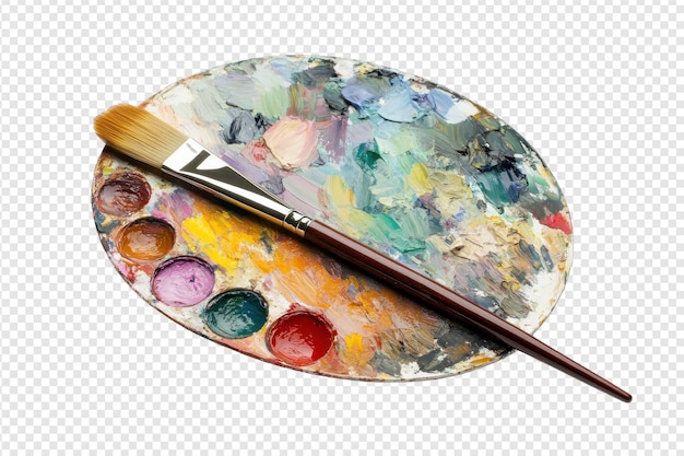 Paintbrush Resting on a Colorful Artist Palette with isolated on transparent background