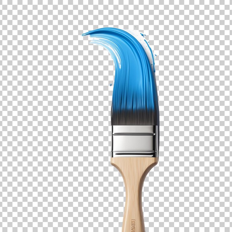 PSD a paintbrush with blue paint is drawn with water