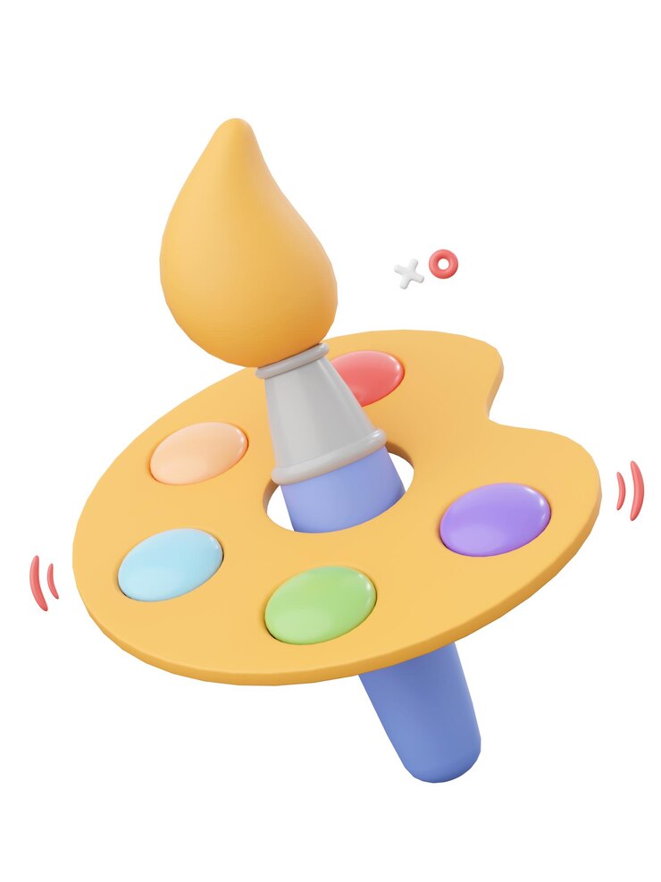 Paintbrush with color palette 3d illustration elements of school supplies
