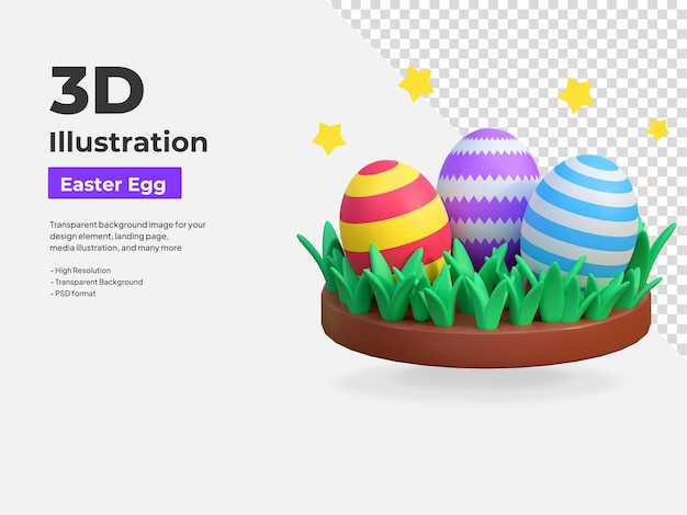 PSD Окрашенное яйцо в траве значок пасхальное яйцо 3d иллюстрация
