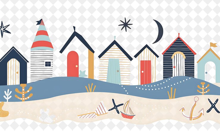 PSD ビーチハウスとビーチハットの絵画