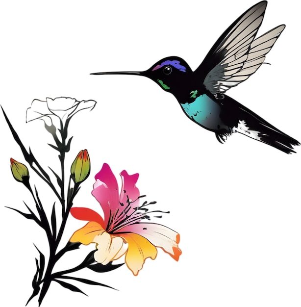 PSD painting of a bee hummingbird using the japanese brushstroke technique