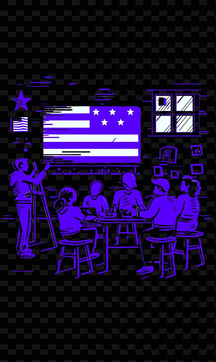 PSD a painting class scene with people learning to paint america creative illustration idea designs