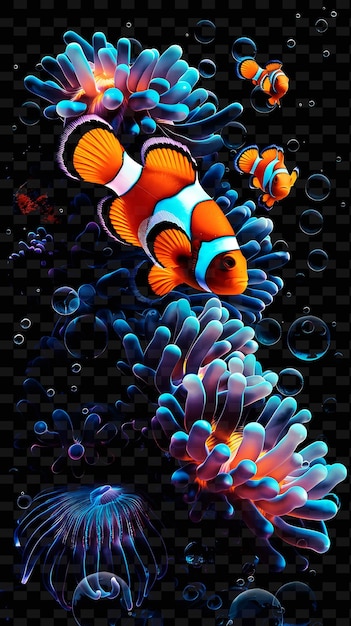 PSD a painting of a clownfish and anemones