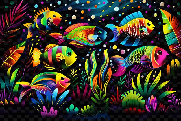 PSD a painting of colorful fish and corals with the words quot fish quot on the bottom