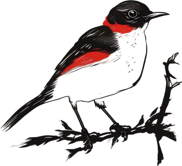 PSD painting of a crimson chat bird using the japanese brushstroke technique