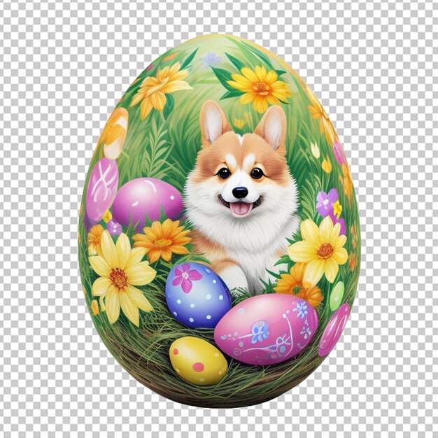 Painting of dog in easter egg