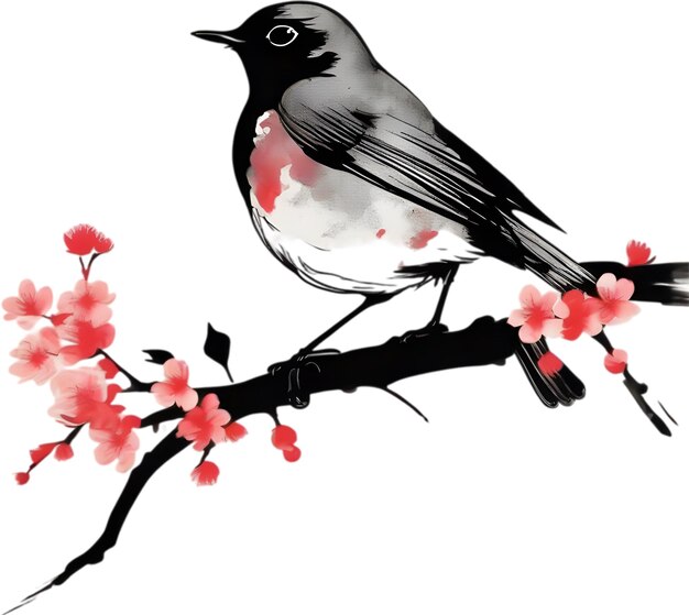 PSD 일본 의 질 기법 을 사용 하여 로빈 새 를 그린 그림