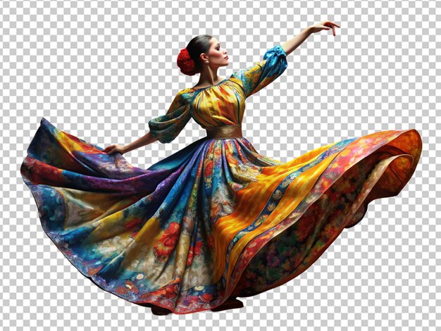 PSD 長い多色のドレスを着て踊っている女性の絵画