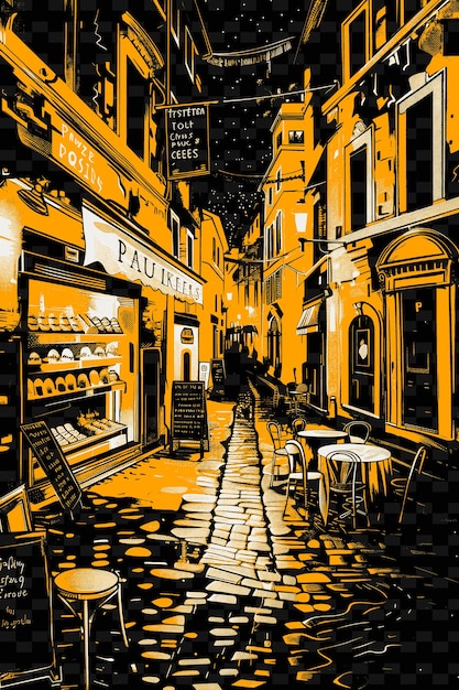 A painting of a restaurant called delft is shown in black and white