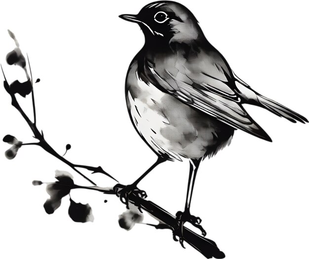 PSD painting of a robin bird using the japanese brushstroke technique