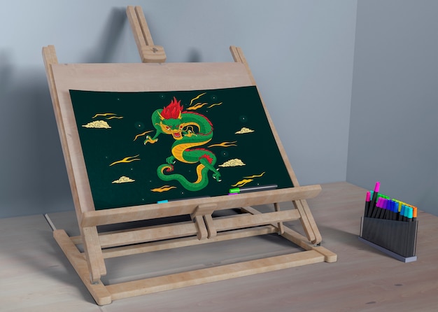 Painting support with colorful draw