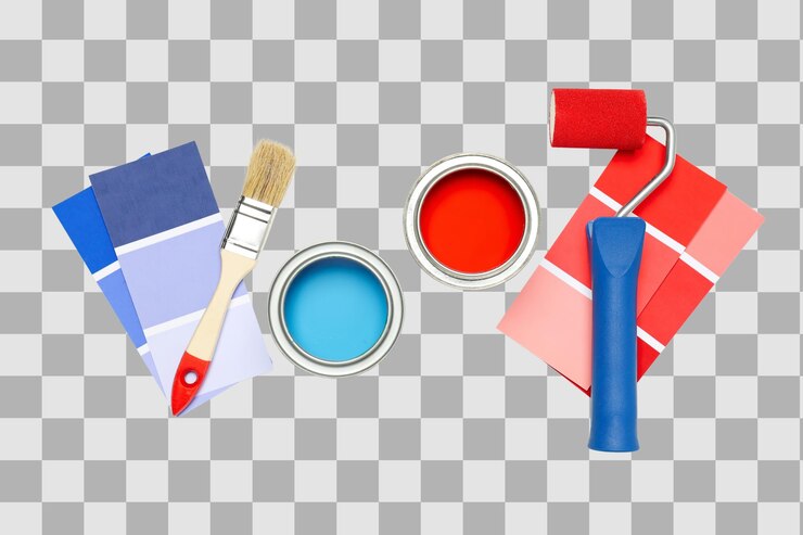 PSD painting tools and color samples isolated on white png