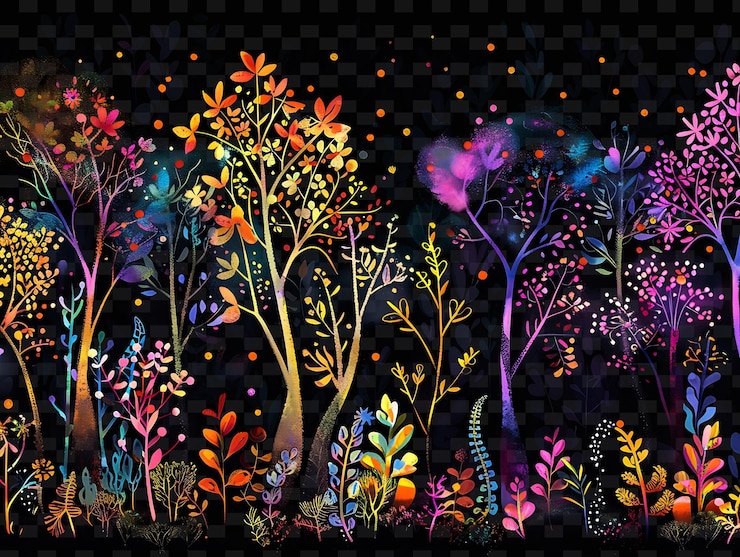 PSD a painting of trees with colorful leaves and the word quot autumn quot