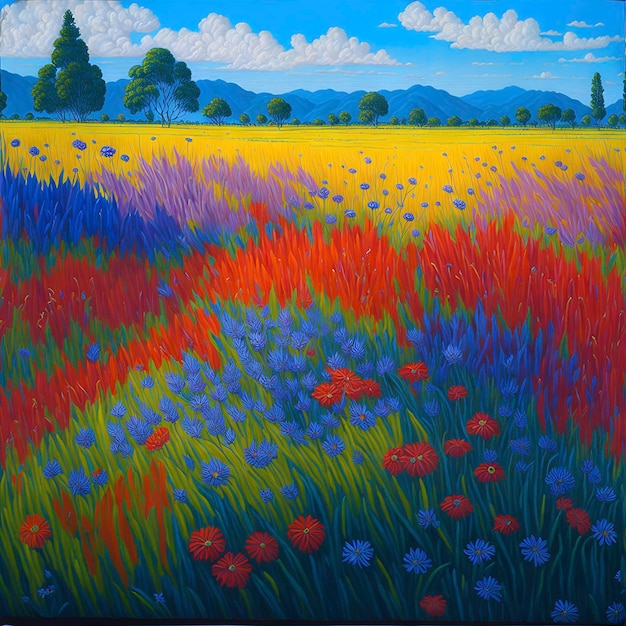 PSD painting of a vibrant and saturated meadow