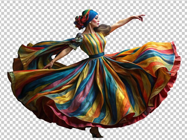 PSD painting of a women wearing long multicolor dress and dancing