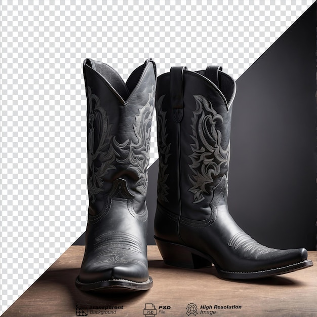 PSD pair of black cowboy boot isolated on transparent background